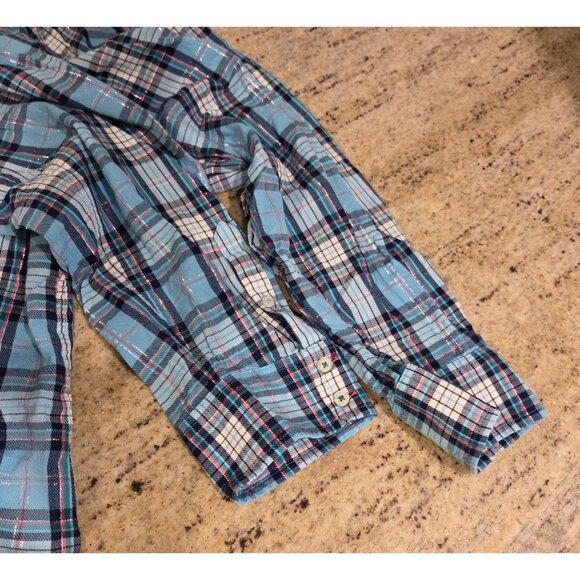 Talbots Womens Size XL Blue Plaid Button Up Shirt Metallic Thread - Picture 10 of 13